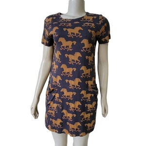 Vivienne Tam Dress Horse Shift Mini Short Sleeve Western Equestrian Dress Size L